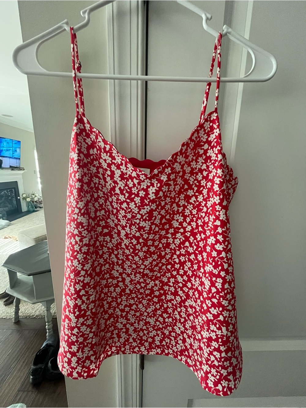 J. Crew Red and White Floral Spaghetti-Strap Cami Top